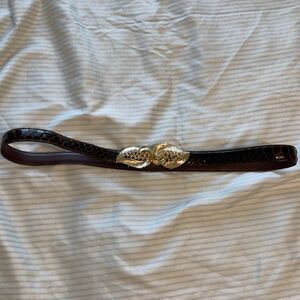 Vintage Brown Snakeskin Belt with Ornate Gold-Tone Leaf Buckle  #leather #belt